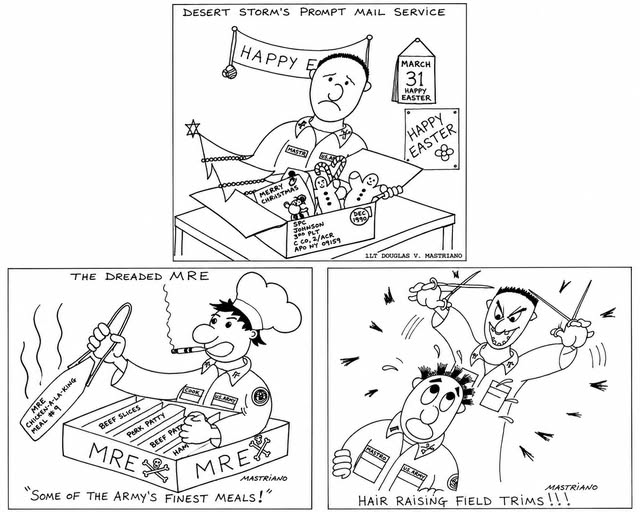 A series of cartoon drawings in black and white